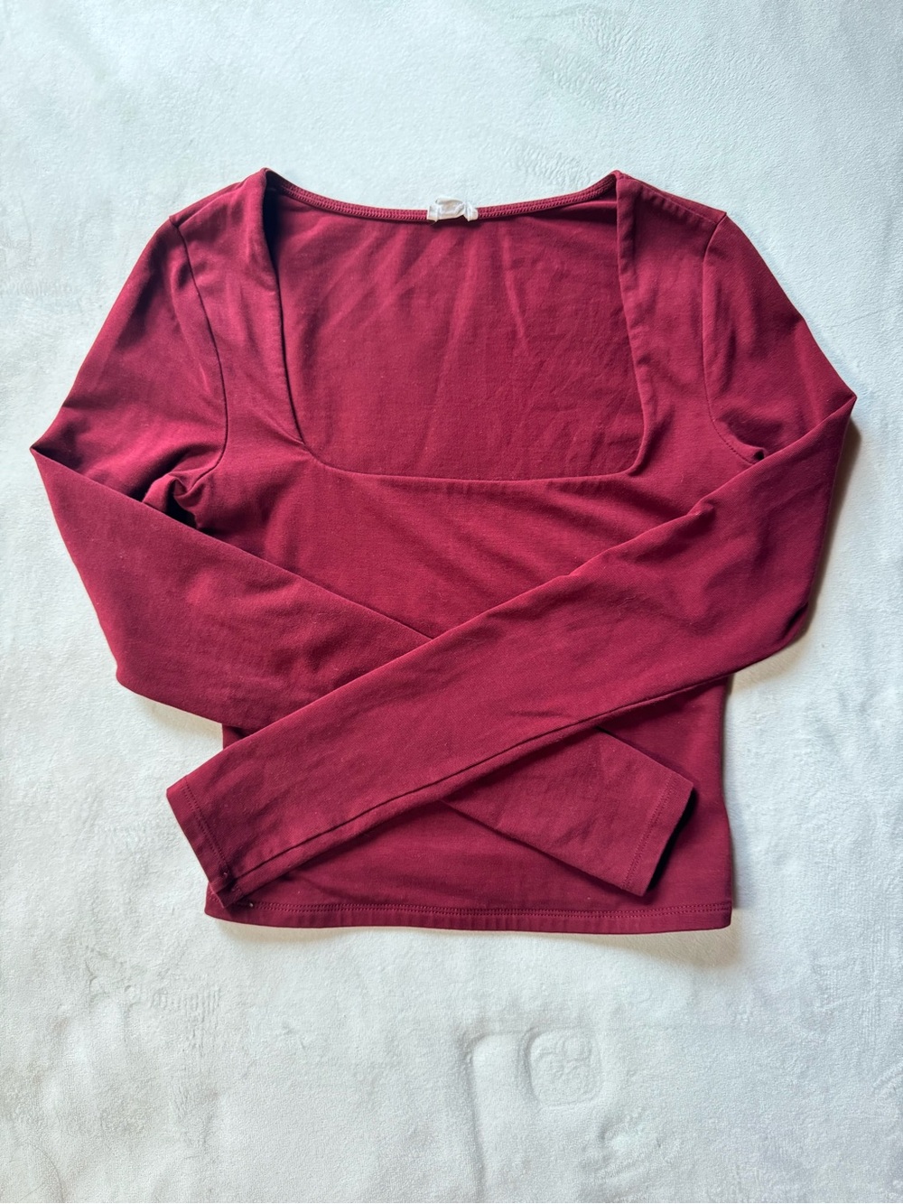 Garage Square Neck Long Sleeve Top - Burgundy